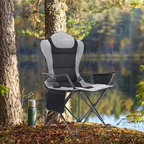 Aohanoi Camping Chairs for Heavy People, Folding Chairs for Outside Outdoor Folding Chairs with Cup Holder & Cooler Bag, Camp Chairs Supports up to 300lbs(1 PC, Black)