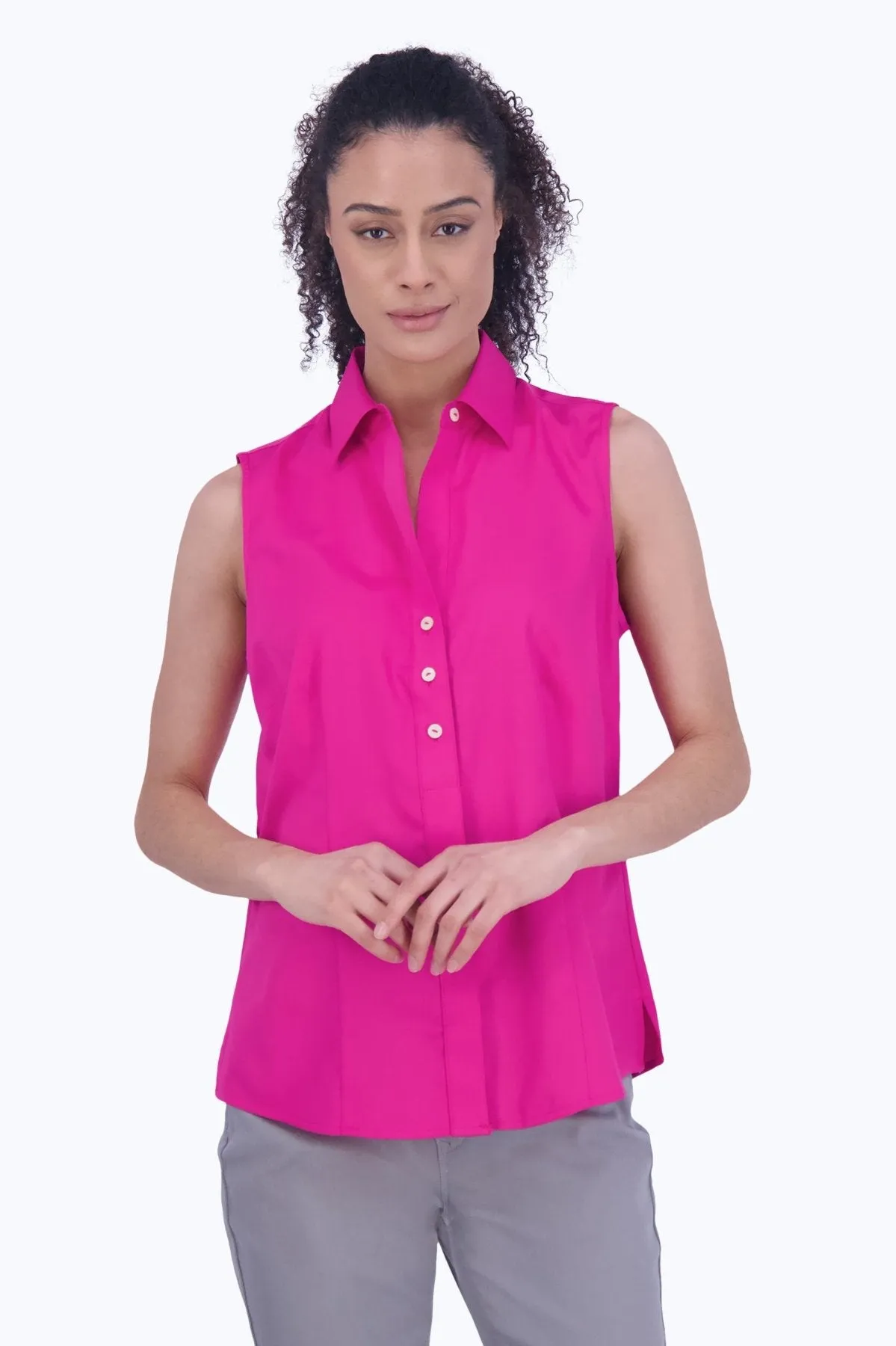 Ashley No Iron Solid Sateen Sleeveless Shirt