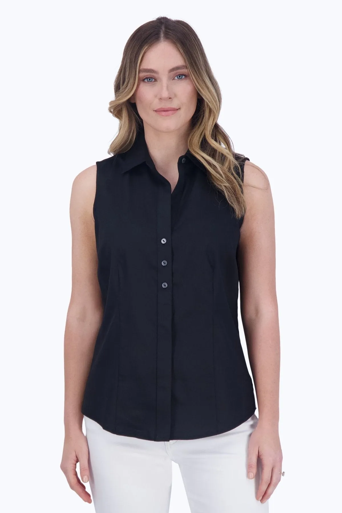 Ashley No Iron Solid Sateen Sleeveless Shirt