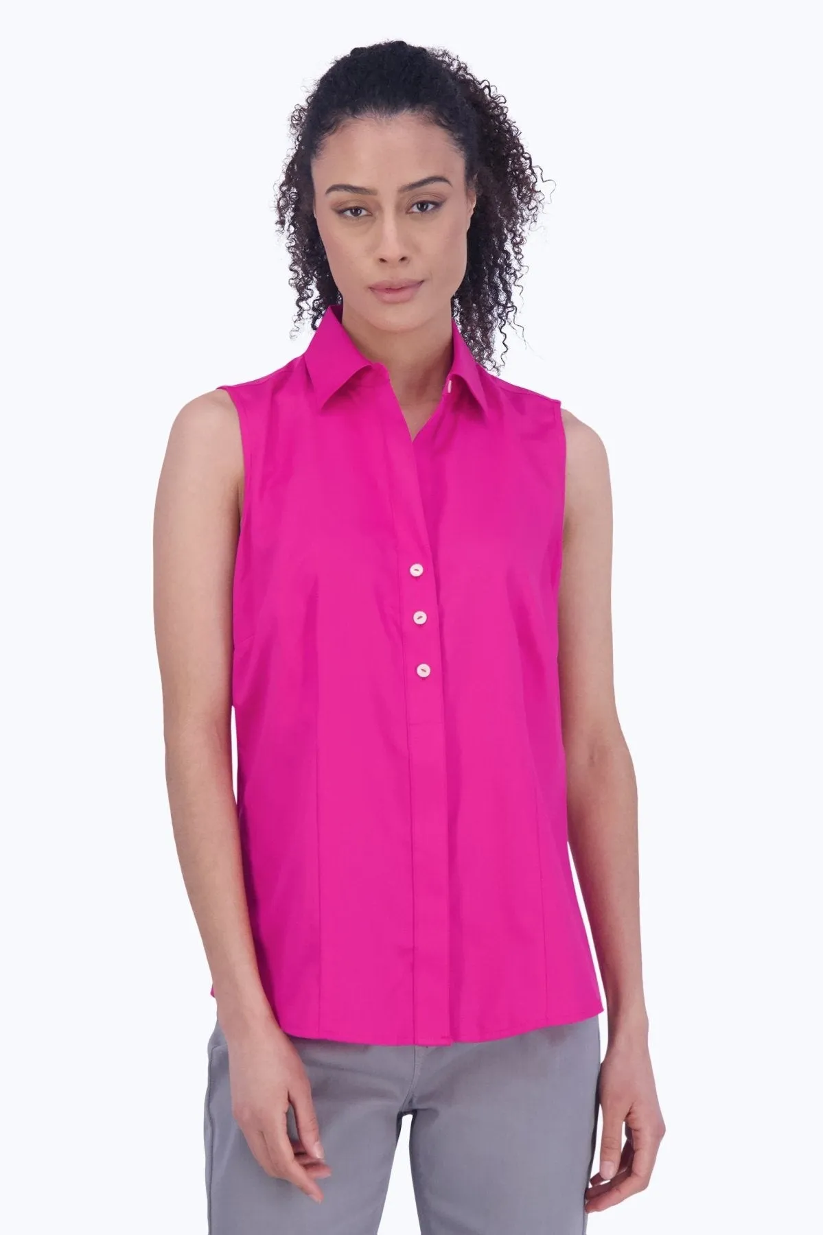 Ashley No Iron Solid Sateen Sleeveless Shirt