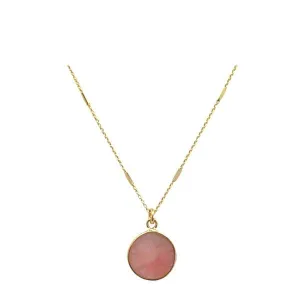 Bezel Set Semi Precious Coin on Gold Vermeil Chain: Pink Opal (NGCP746PO)