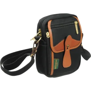 Billingham Stowaway Compact Shoulder Bag | Black with Tan Leather Trim