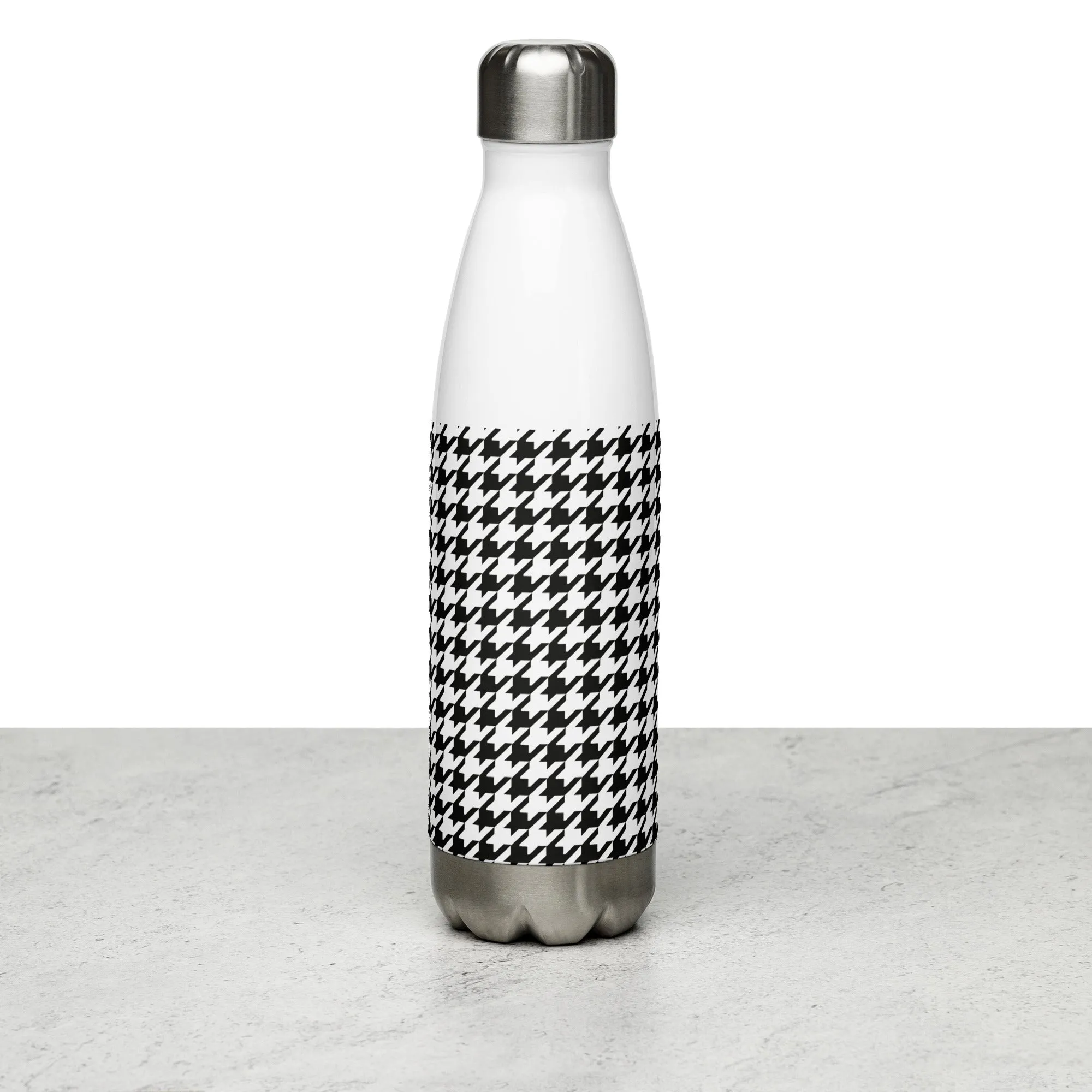 Black & White Houndstooth Print Water Bottle