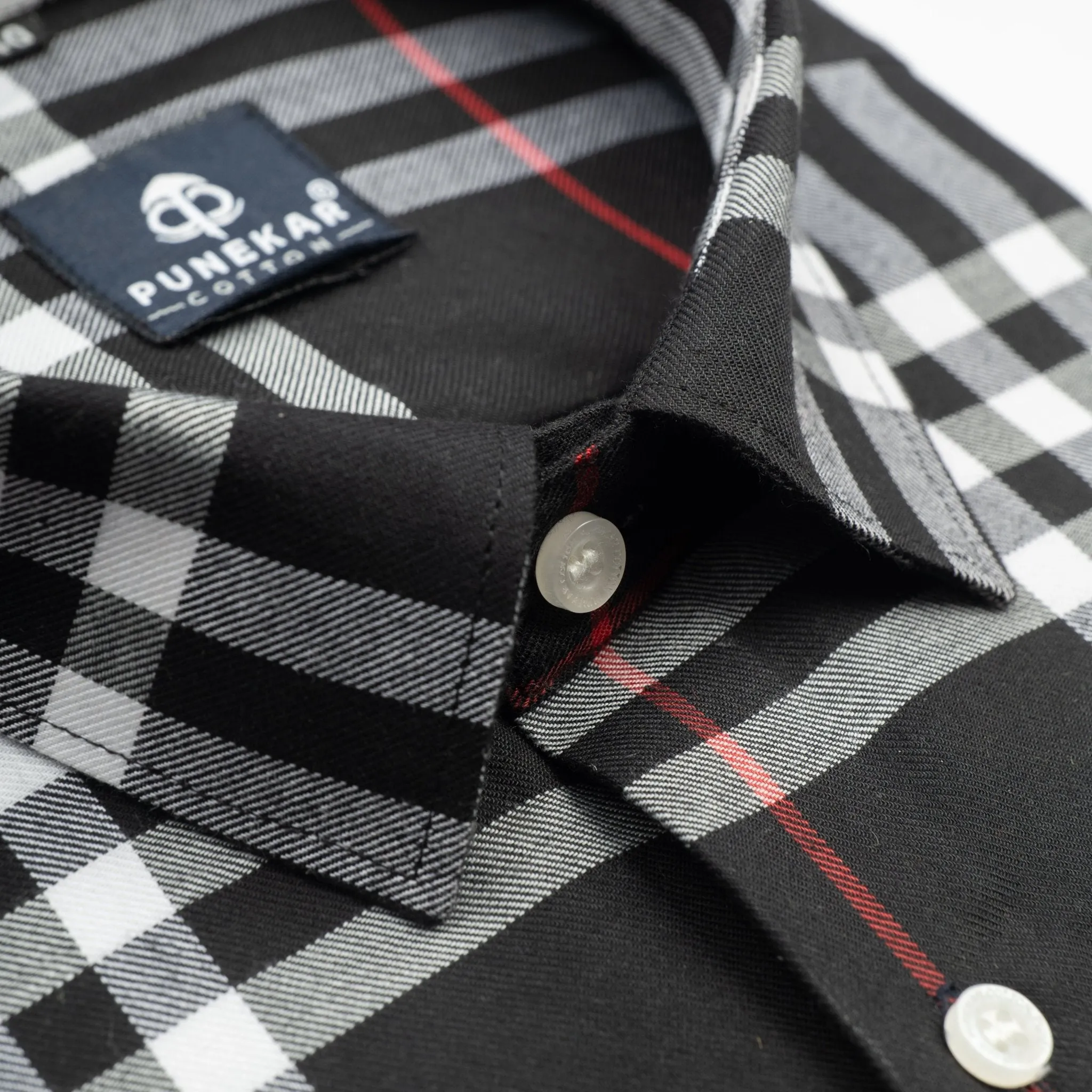 Black Color Tartan Checks Cotton Causal Shirt For Men