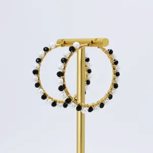 Black/White Beaded Hoop D54