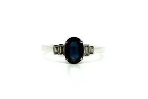 Blue Sapphire And Baquette Diamond Ring Ad No.1066