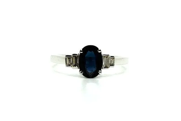 Blue Sapphire And Baquette Diamond Ring Ad No.1066