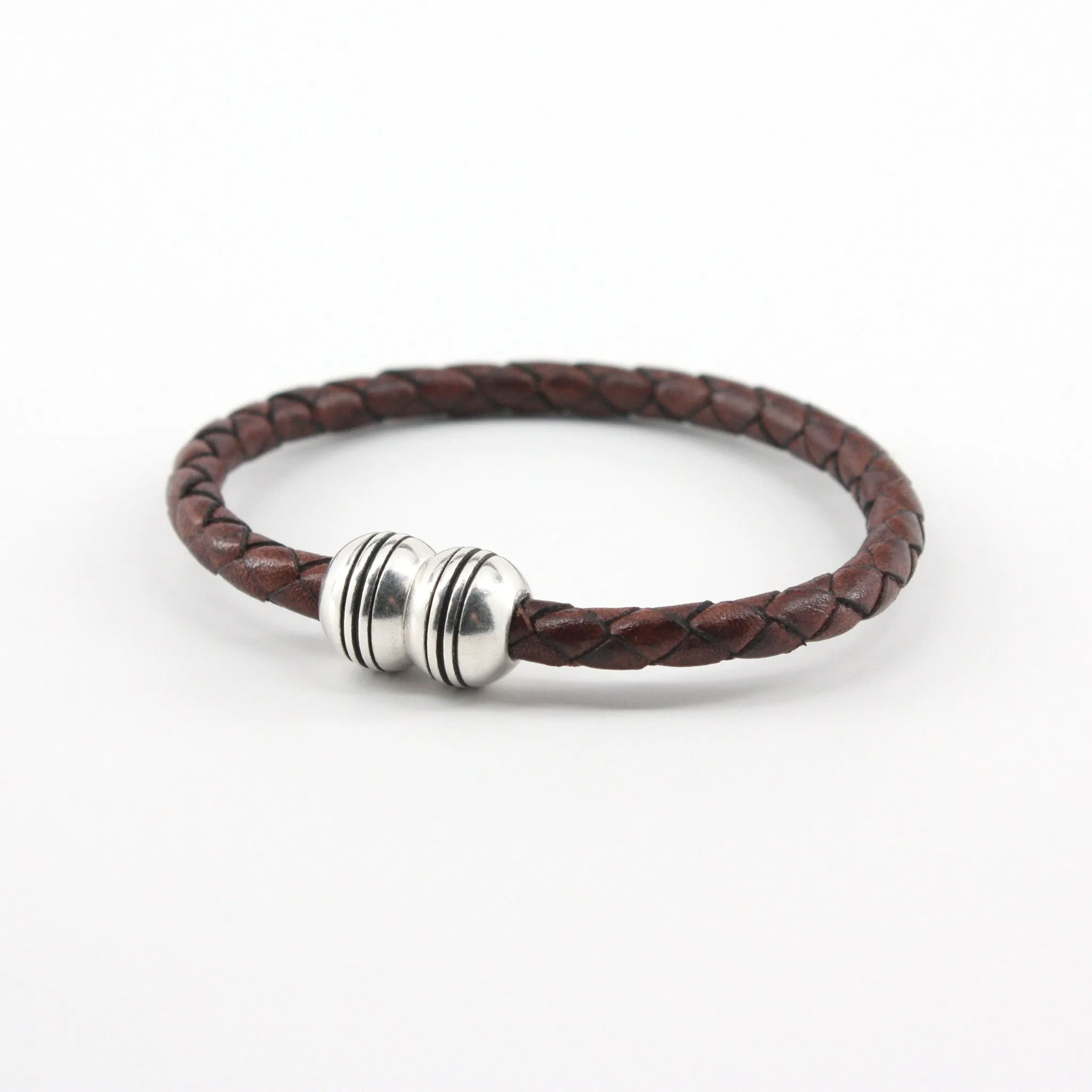 Braided Leather Hemisphere Bracelet Brown