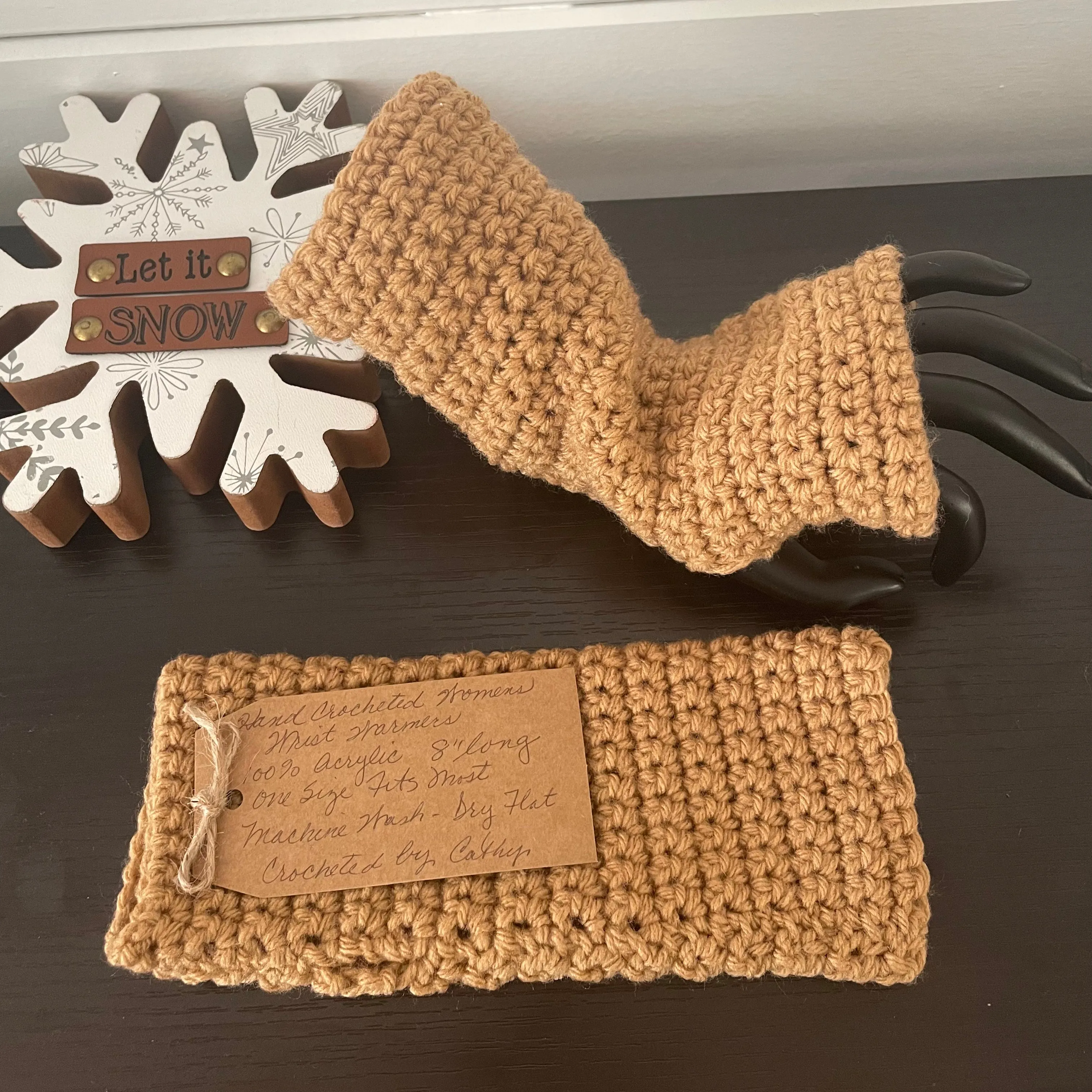 Brown Sugar Fingerless Gloves Crochet Knit Fall Winter Hiking Walking Wrist Warmers Outdoor Camping Gaming Tan Beige Handmade Fashion Gift Women Accessory