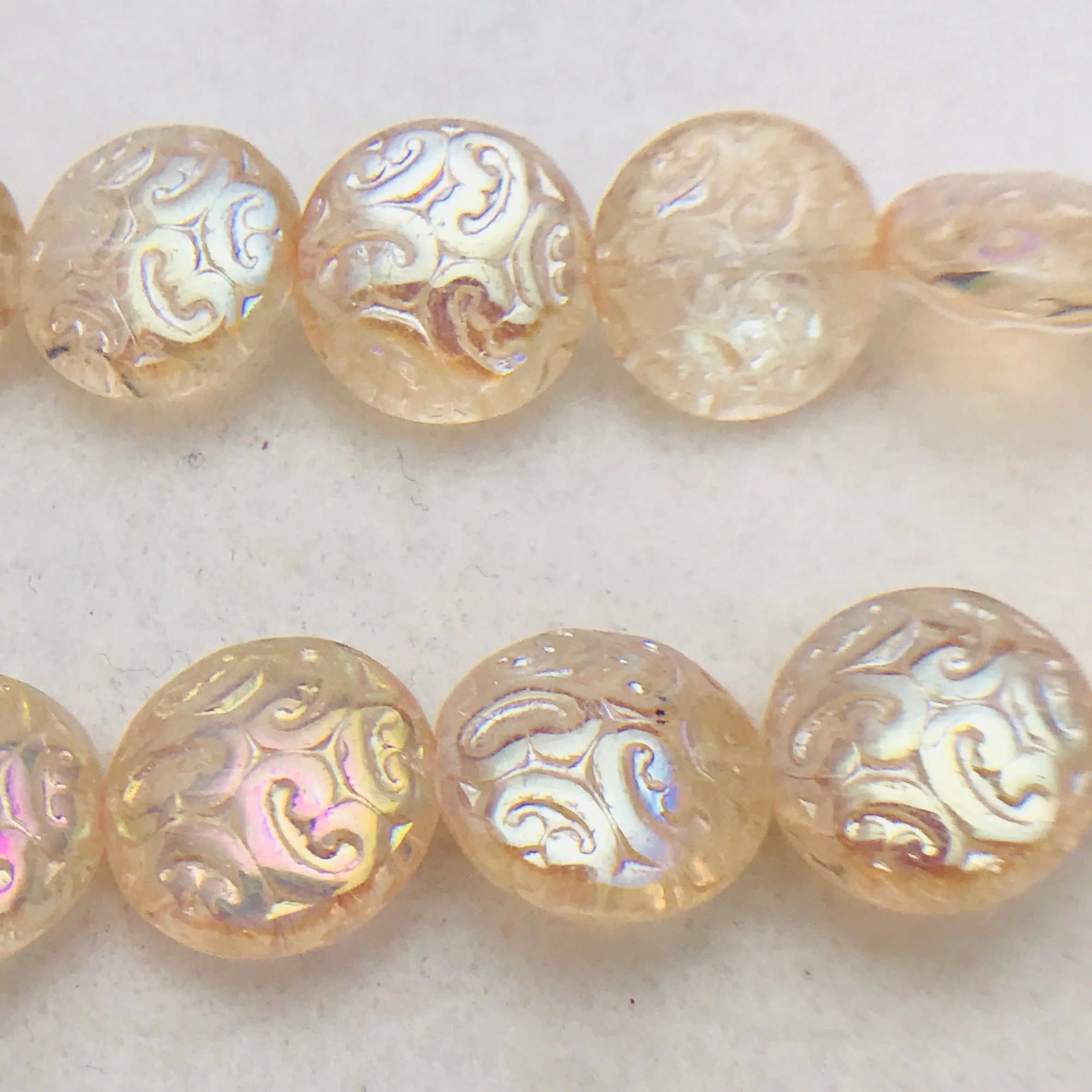 Button Coin Czech Beads, Light Beige Luster 13mm