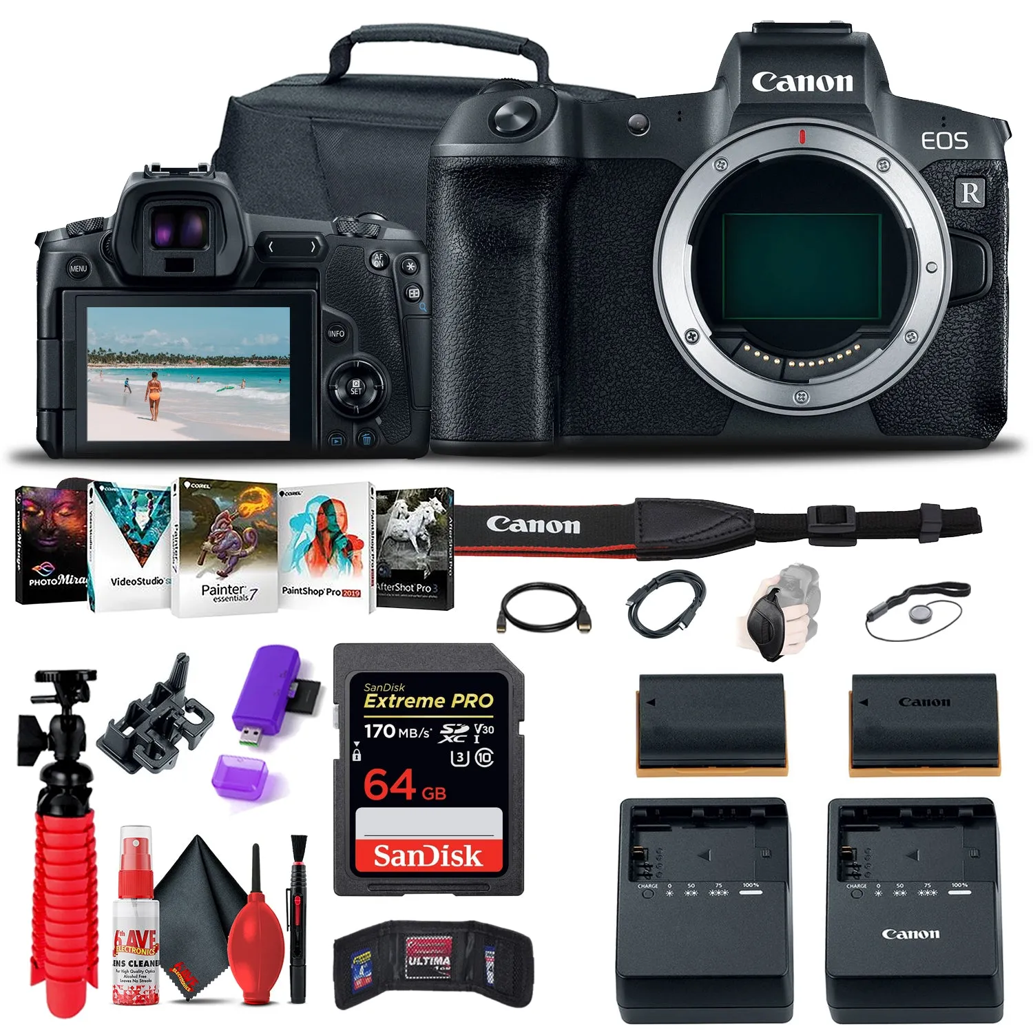 Canon EOS R Mirrorless Digital Camera (3075C002)   64GB Memory Card Starter Bundle