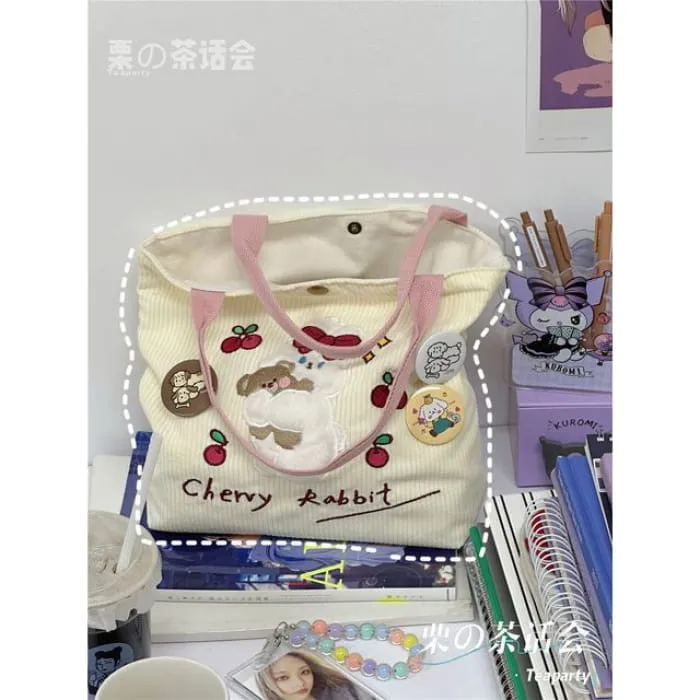 Cartoon Embroidered Tote Bag / Bag Charm / Set