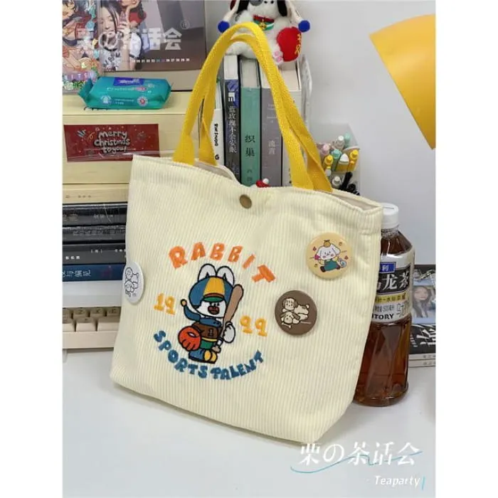 Cartoon Embroidered Tote Bag / Bag Charm / Set