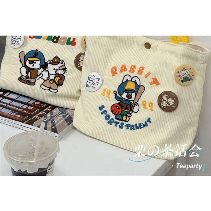 Cartoon Embroidered Tote Bag / Bag Charm / Set