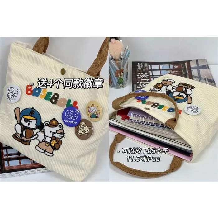 Cartoon Embroidered Tote Bag / Bag Charm / Set