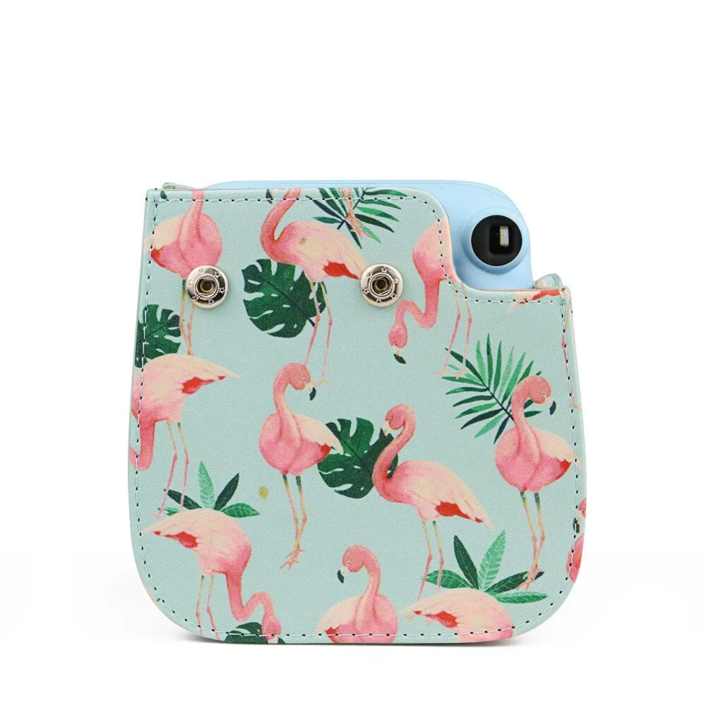 Case for Fujifilm Instax Mini 11 Case PU Leather Instant Camera Cover with Adjustable Strap Flamingo