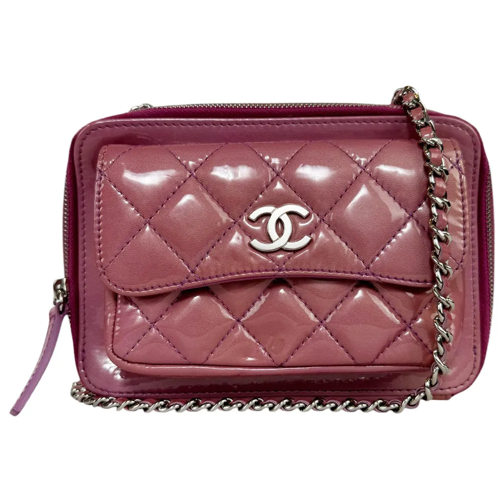 CHANEL Pocket Box Camera Patent Leather Pink Shoulder Bag LHQ481