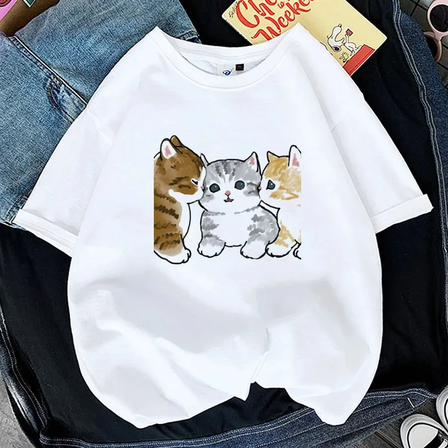 Charming Cat Print T-Shirts