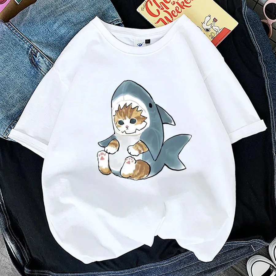 Charming Cat Print T-Shirts