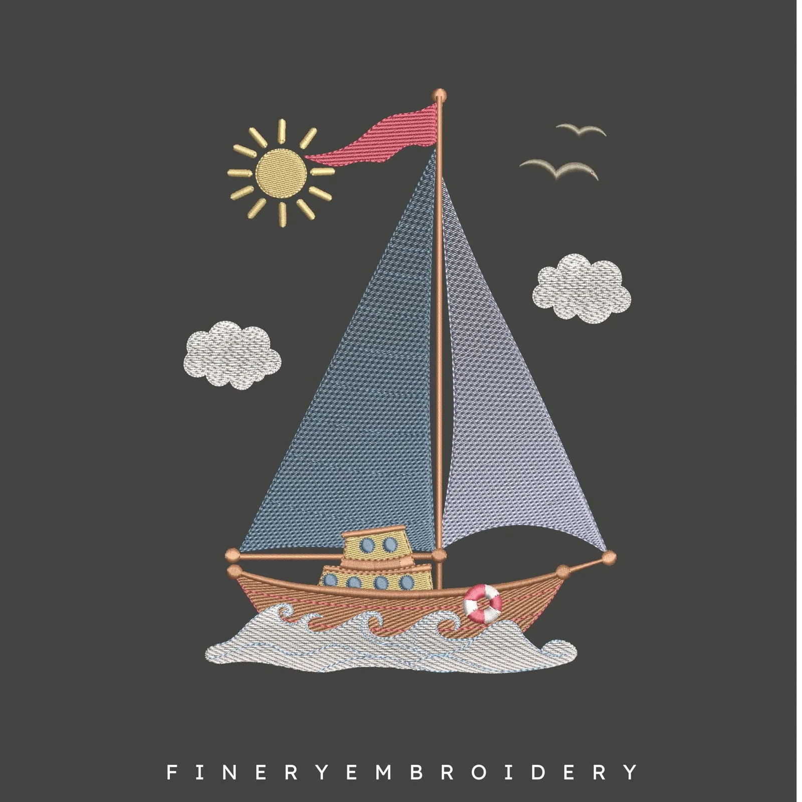 Charming Sailboat Embroidery Design | FineryEmbroidery