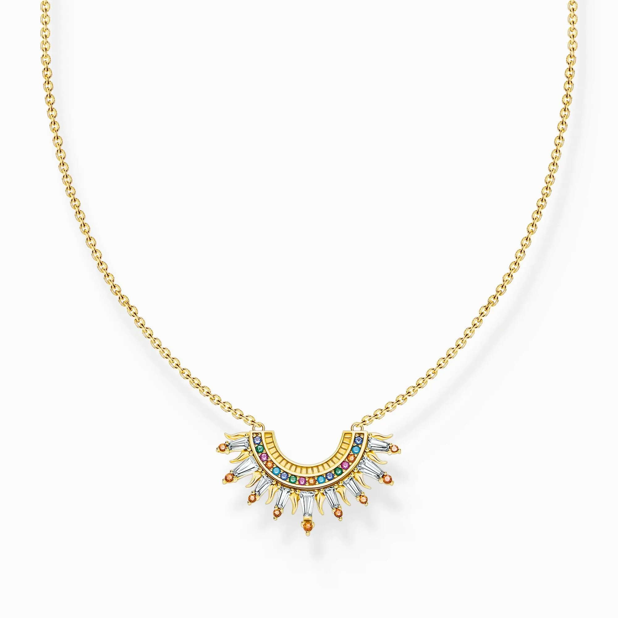 Charming Sterling Silver Gold Plated Colourful Stones Sunbeams Necklace KE2203-488-7