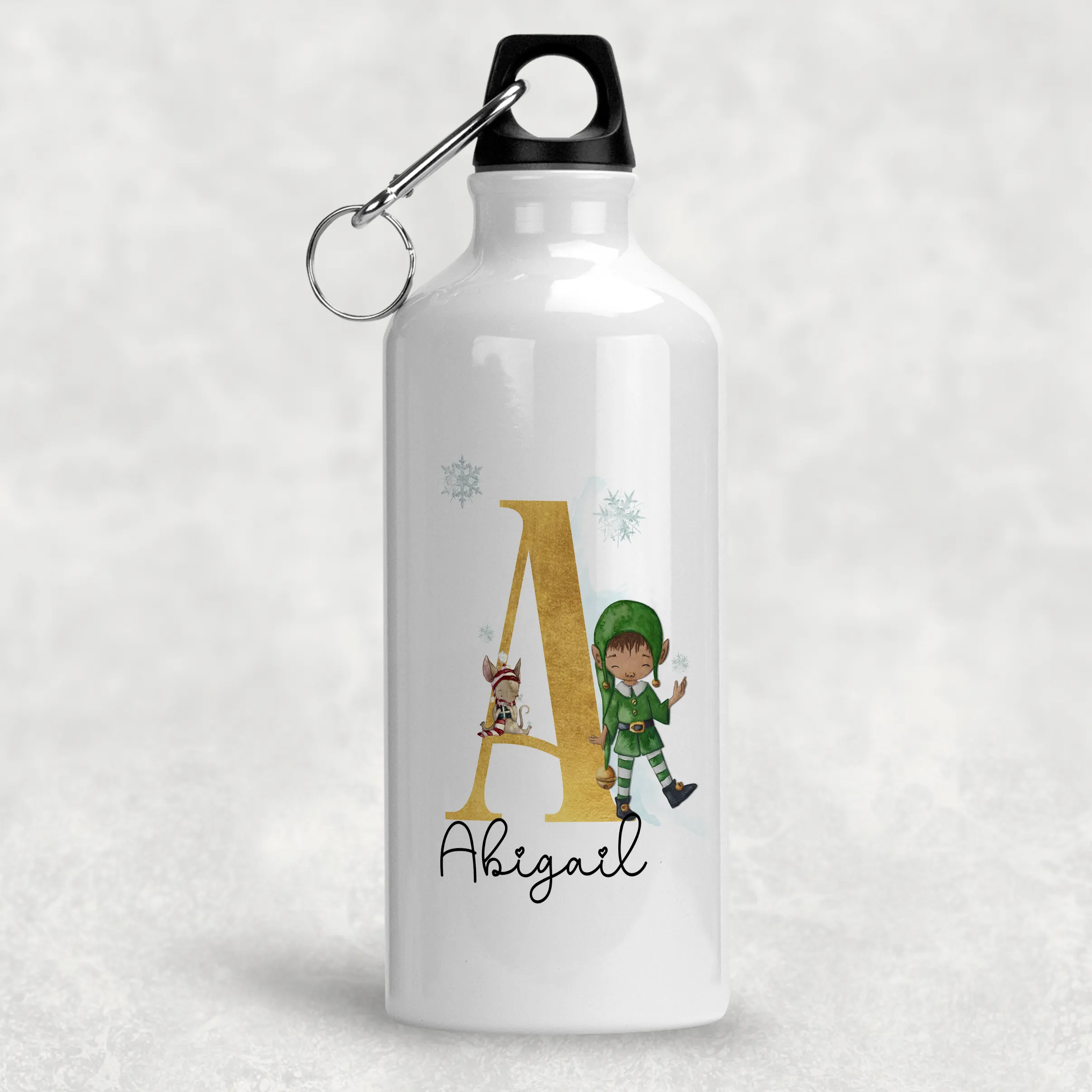 Christmas Elf Alphabet Personalised Aluminium Water Bottle 400/600ml