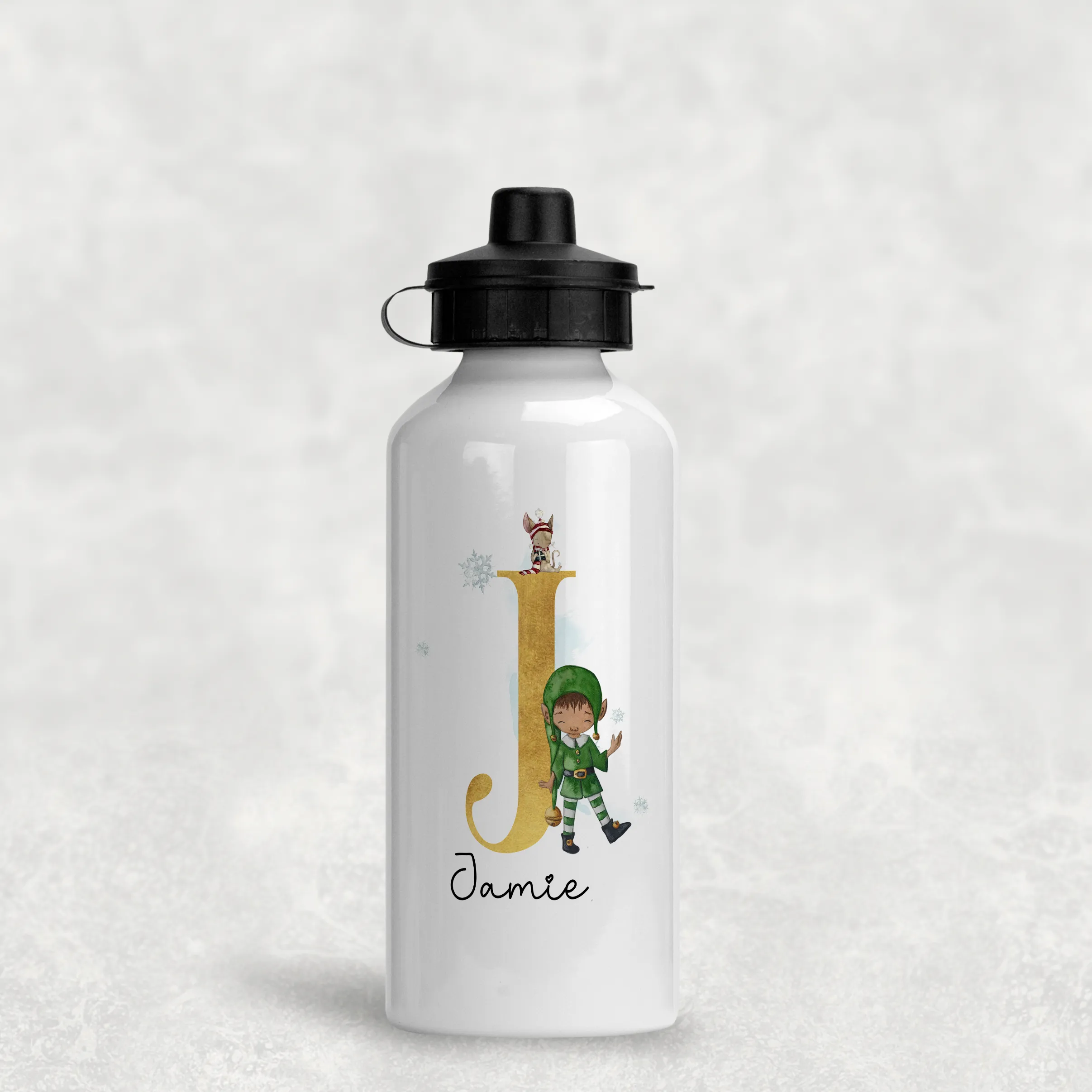 Christmas Elf Alphabet Personalised Aluminium Water Bottle 400/600ml