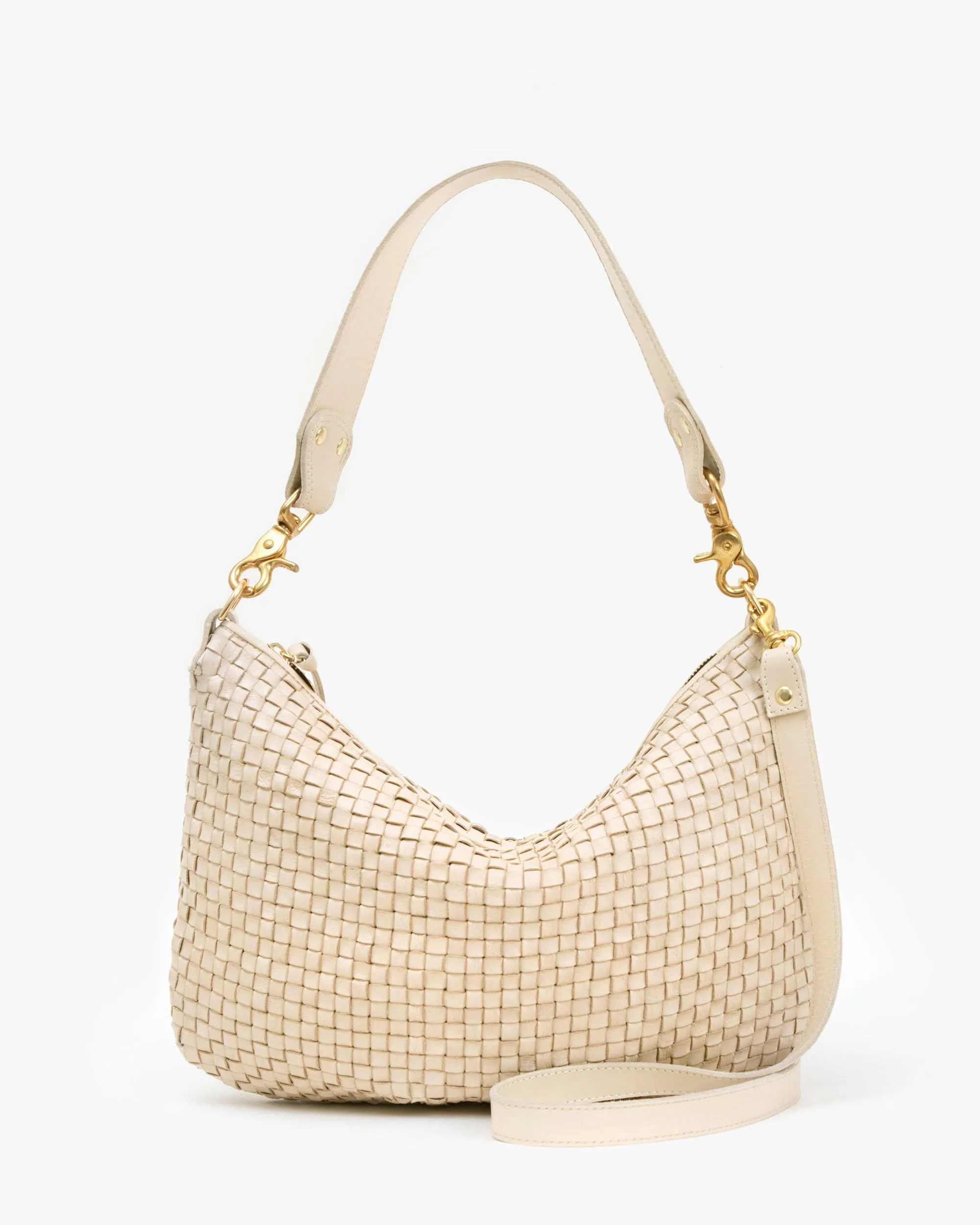 Clare V Moyen Messenger in Cream Woven Checker