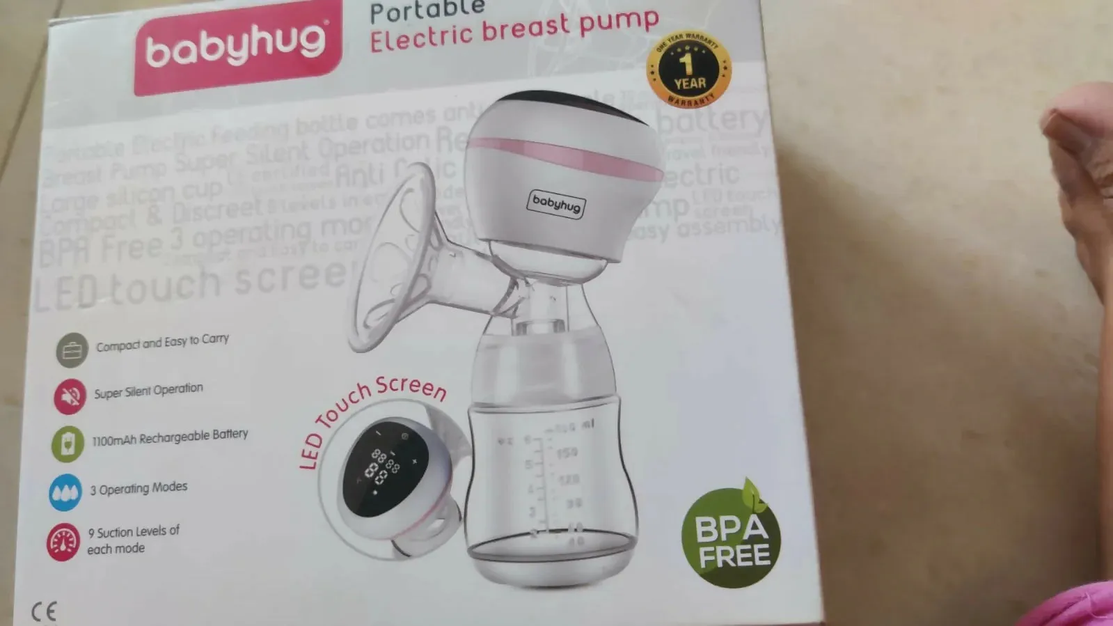 Combo of BABYHUG Portable Electric Breast Pump & BABYHUG 5 In 1 Hip Seat Cum Baby Carrier