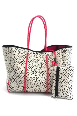 Coral Strap Spotted Neoprene Tote Bag