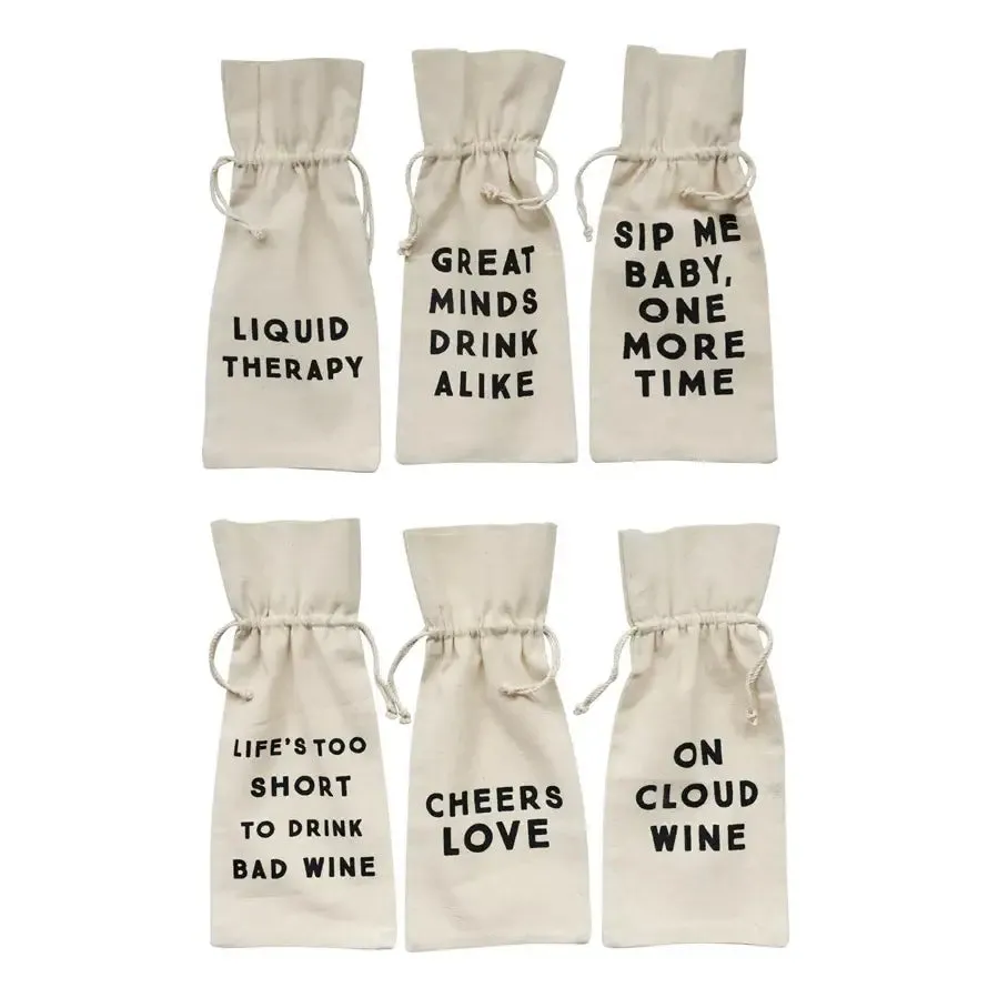 COTTON WINE BAG WITH SAYING