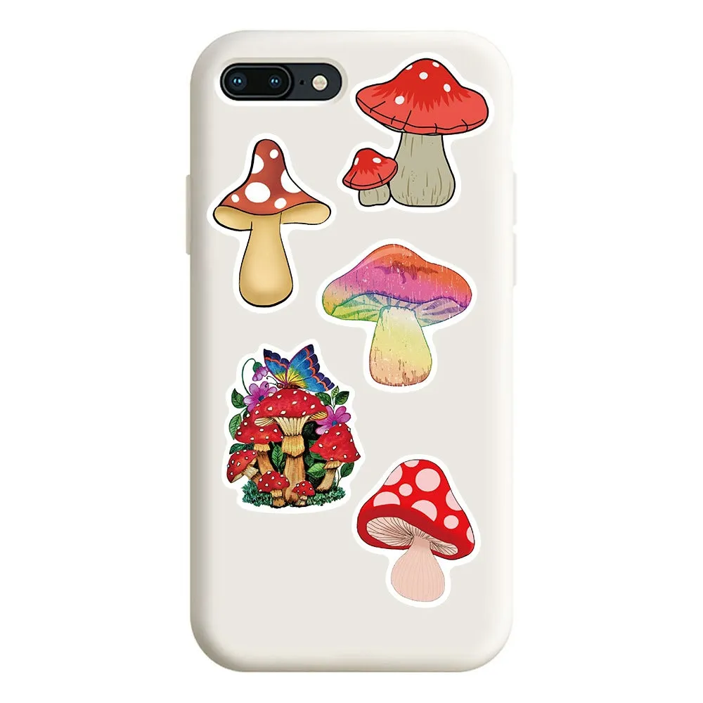 Craspire 50Pcs Cartoon Mushroom Paper Sticker Label Set, Adhesive Label Stickers, for Suitcase & Skateboard & Refigerator Decor, Pink, 56~74x29~62x0.3mm