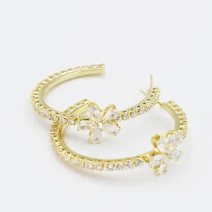 Crystal Flower Hoop Gold F26