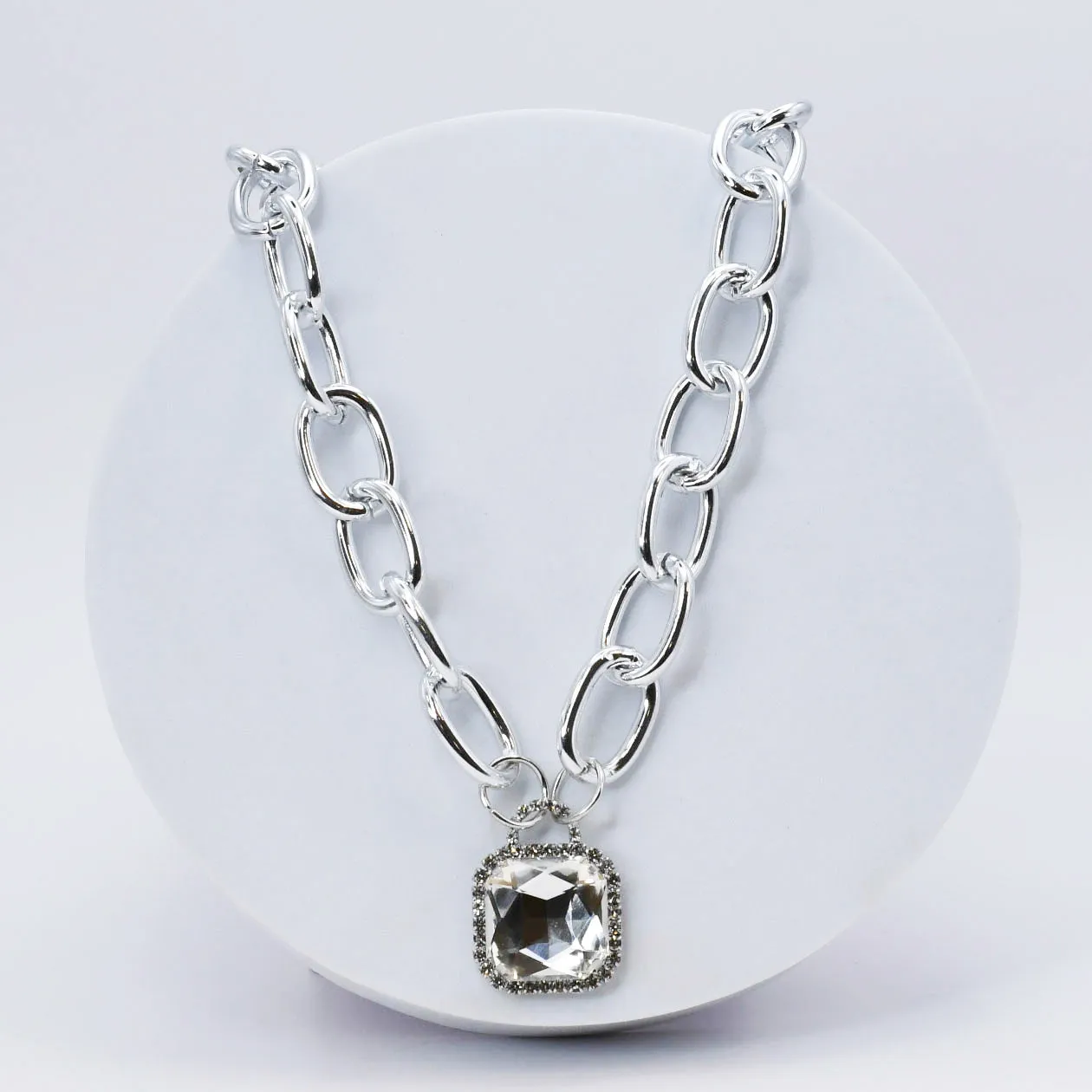 Crystal Glamour Chunk Necklace Silver