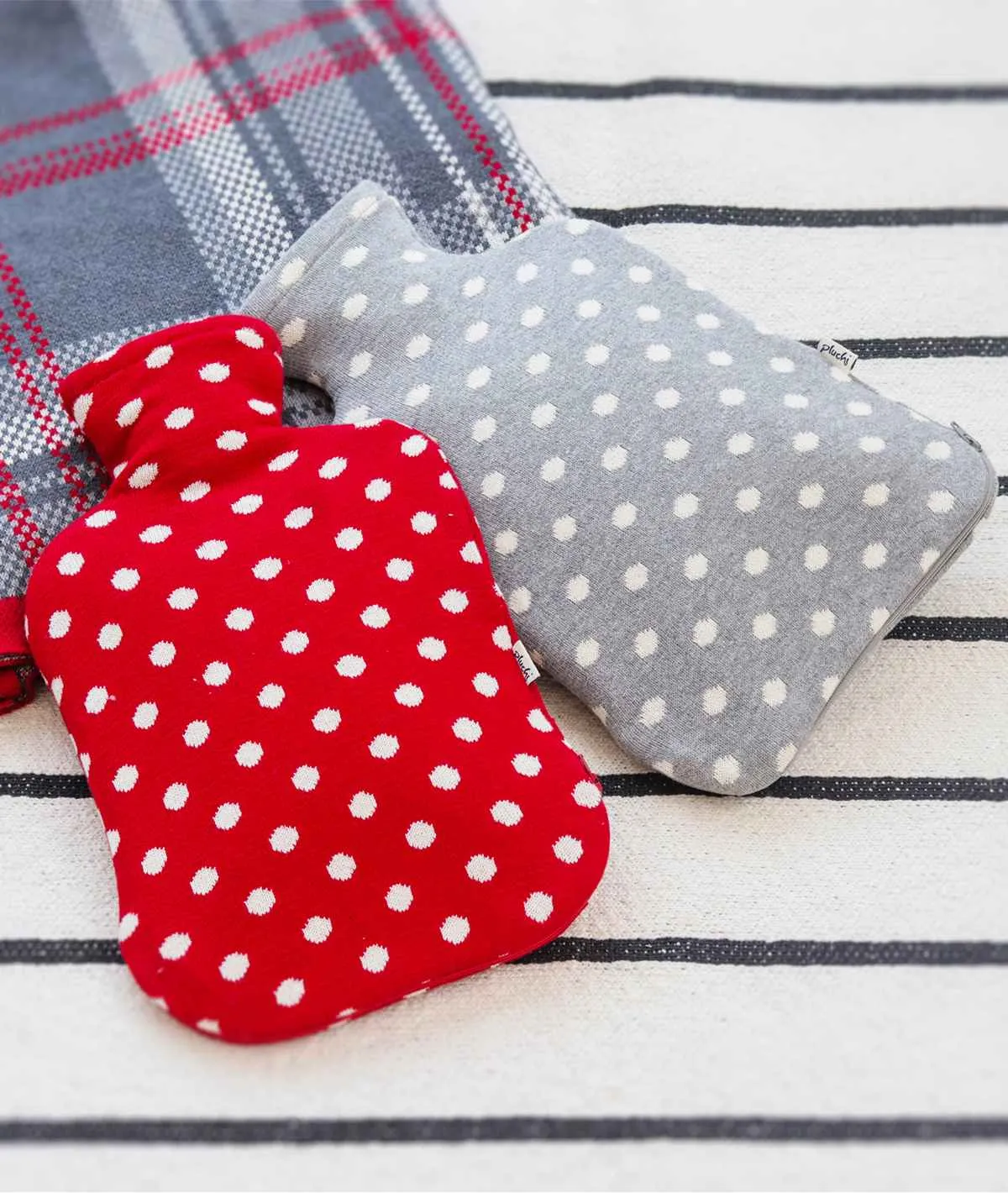 Dottie - Red & Natural Combed Cotton Hot Water Bottle Cover