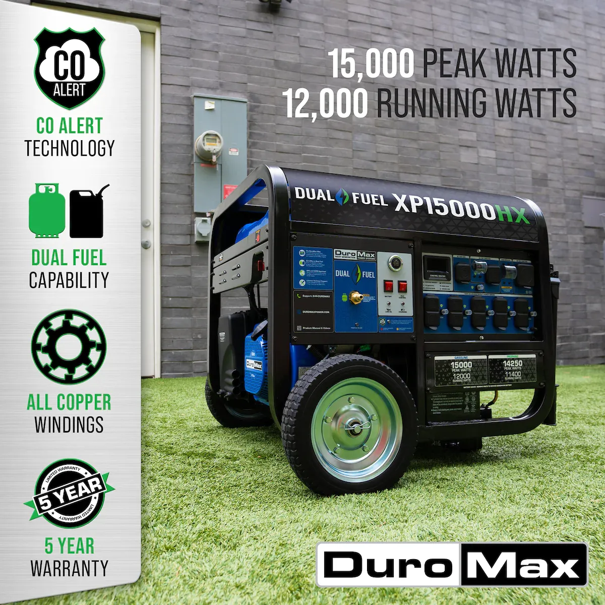 DuroMax XP15000HX 12000W/15000W Dual Fuel Gas Propane Generator with Remote Start and CO Alert New