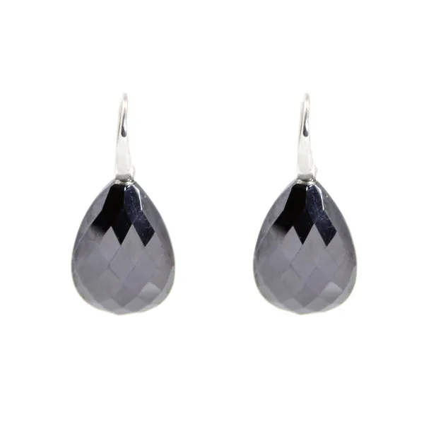 Earrings - Drop Almond Shape Hematite & Sterling Silver