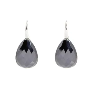 Earrings - Drop Almond Shape Hematite & Sterling Silver