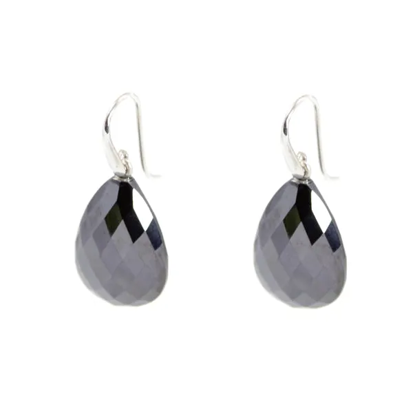 Earrings - Drop Almond Shape Hematite & Sterling Silver