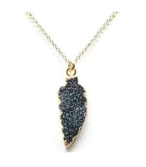 Electroformed Semi Precious Leaves  Necklace: Black Druzy (NGCP79DZX)