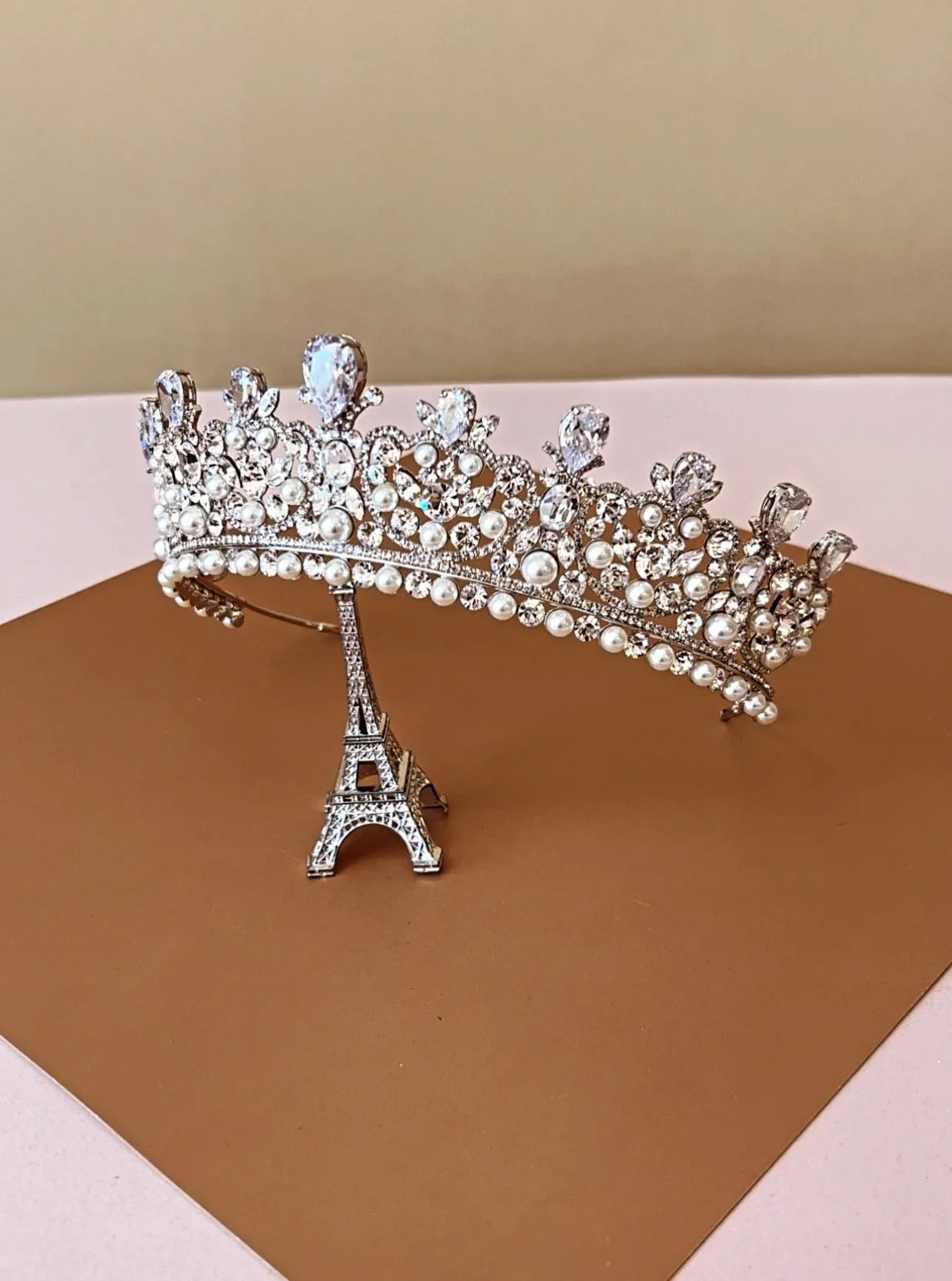 Ellee Real Quinceanera Adorned with CARINA Swarovski & Pearls Wedding Crown, Princess Tiara