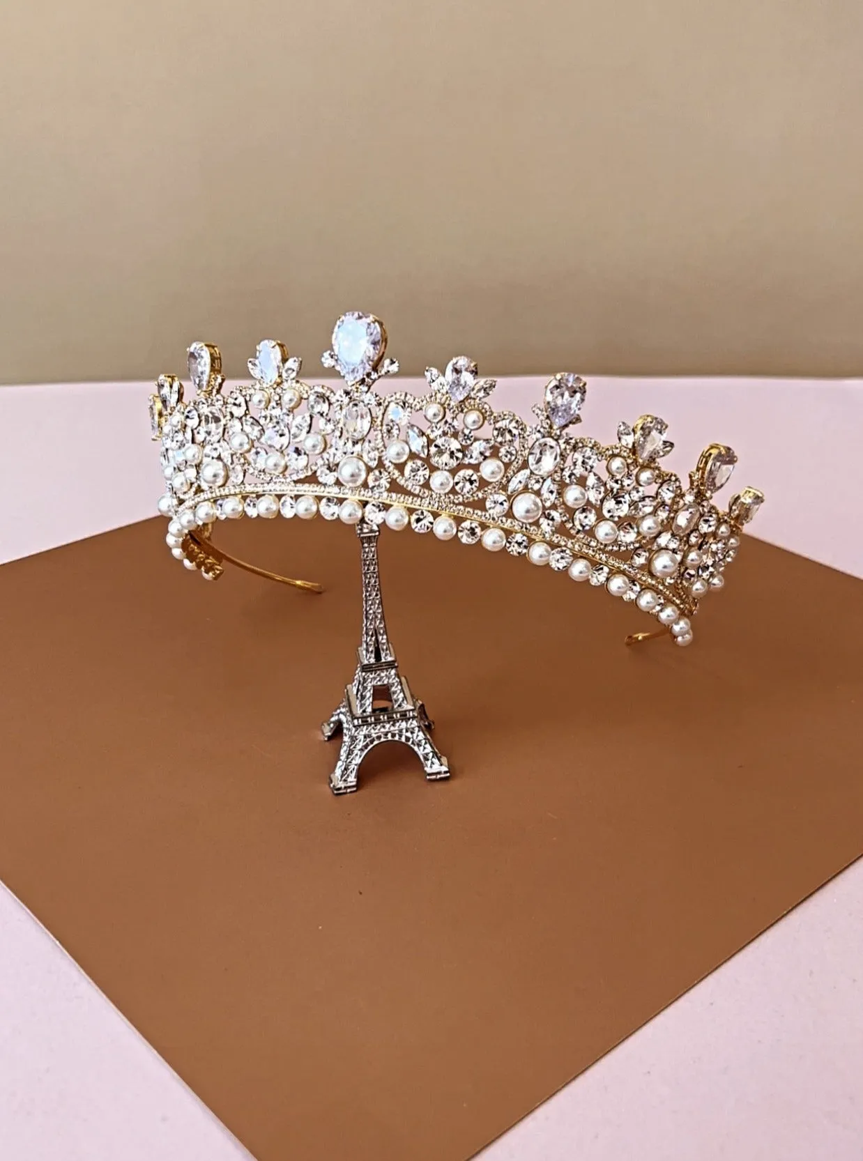 Ellee Real Quinceanera Adorned with CARINA Swarovski & Pearls Wedding Crown, Princess Tiara