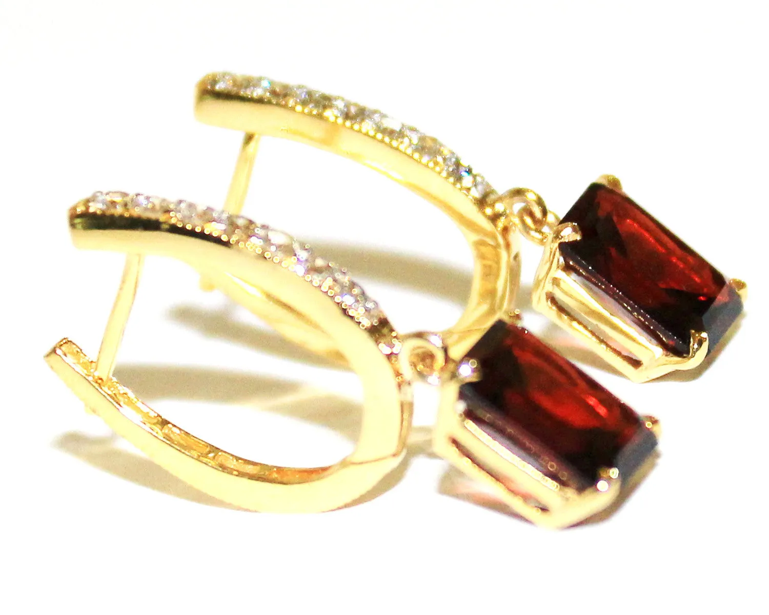 Emd Garnet Diamond Hoop Drop Earring AD No. 1090