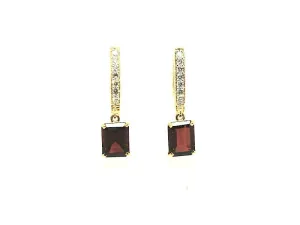 Emd Garnet Diamond Hoop Drop Earring AD No. 1090