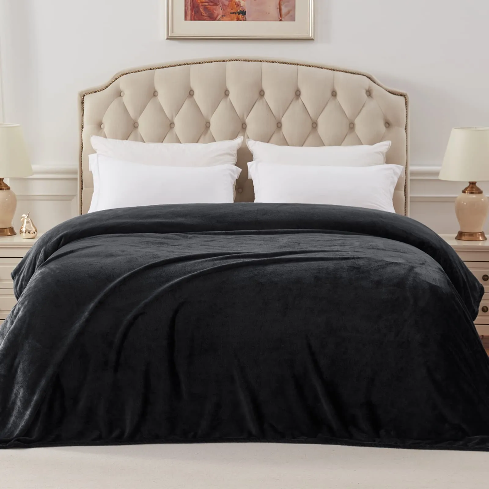 Exclusivo Mezcla Velvet Flannel Fleece Plush King Size Bed Blanket as Bedspread/Coverlet/Bed Cover (90" x 104", Black) - Soft, Lightweight, Warm and Cozy