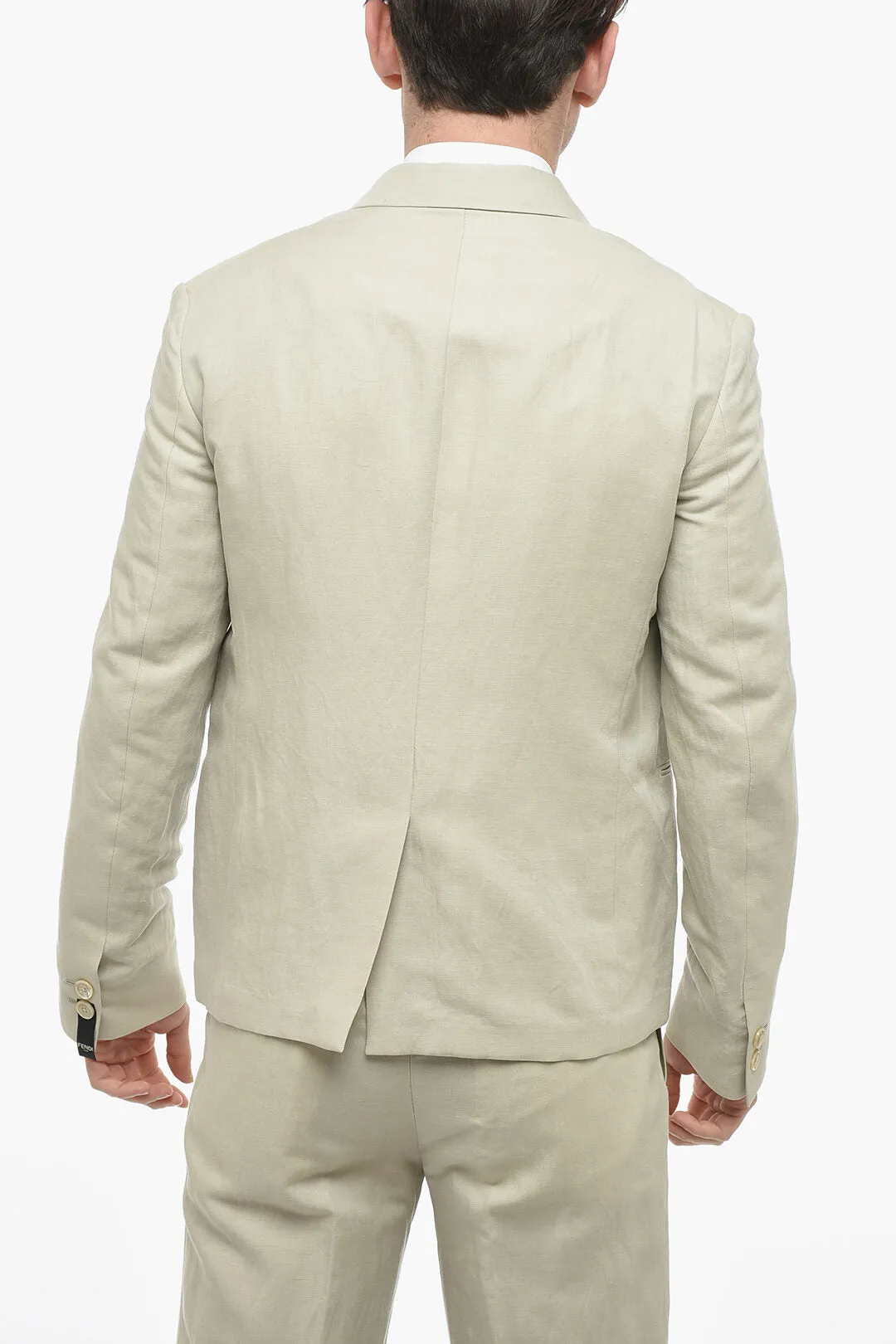 Fendi Double-breasted O LOCK Flax Blend Blazer