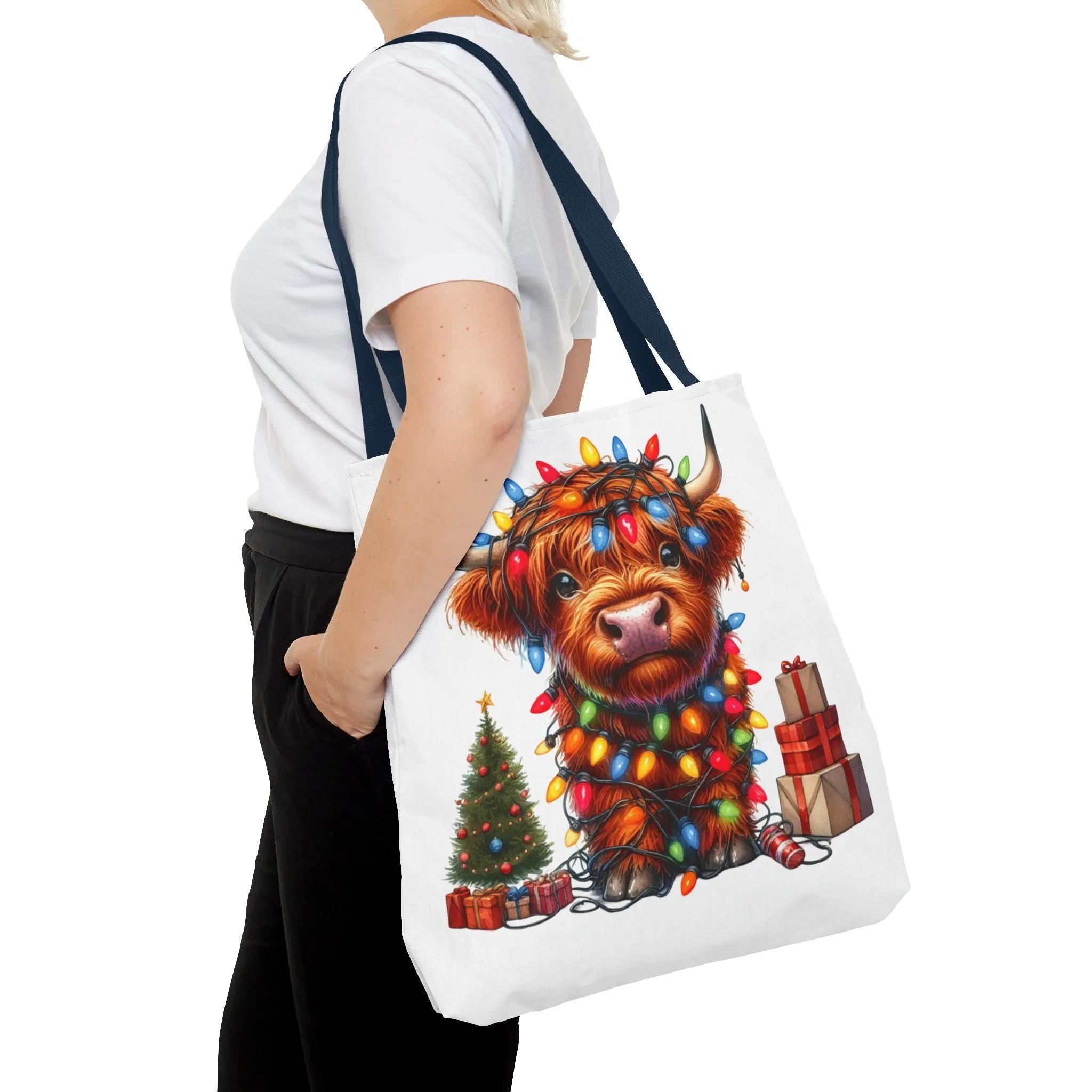 Festive Highland Cow Tote Bag - Perfect for Holiday Shopping & Gifts