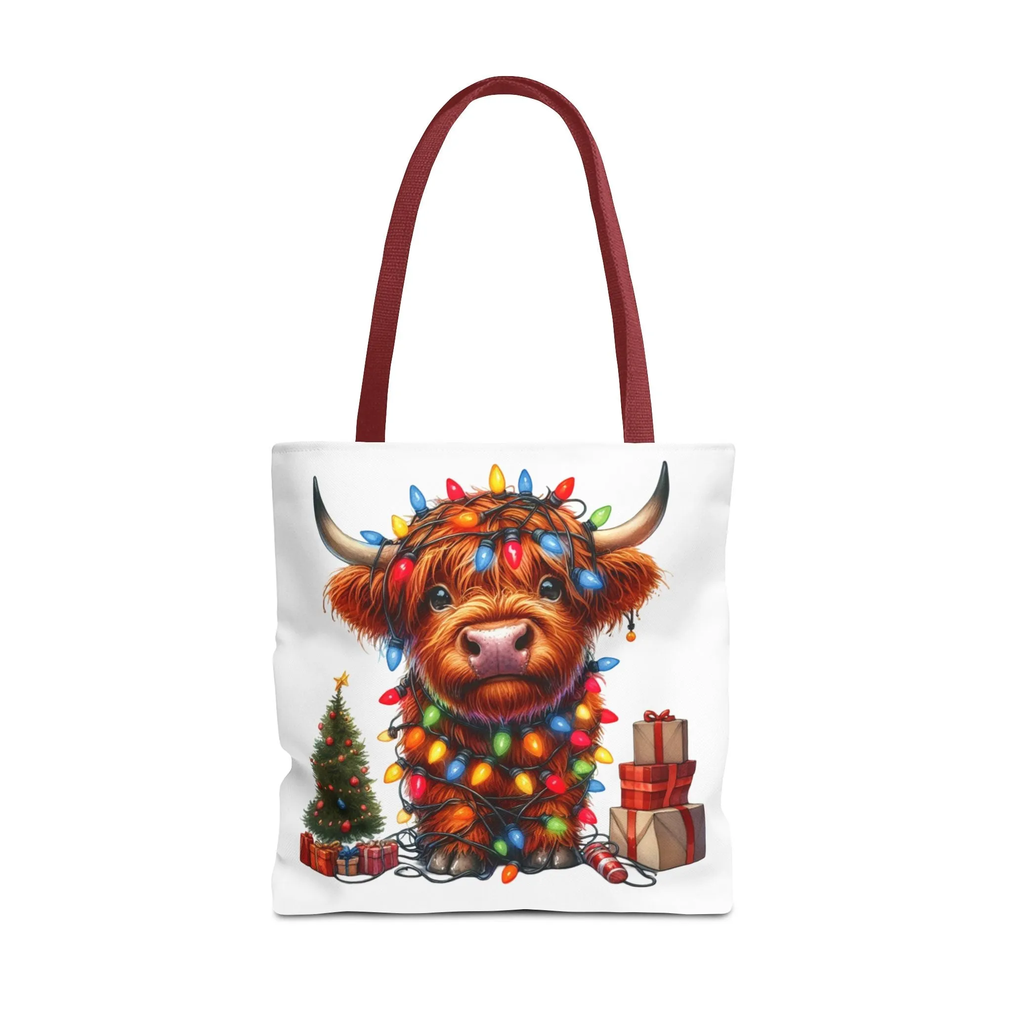 Festive Highland Cow Tote Bag - Perfect for Holiday Shopping & Gifts