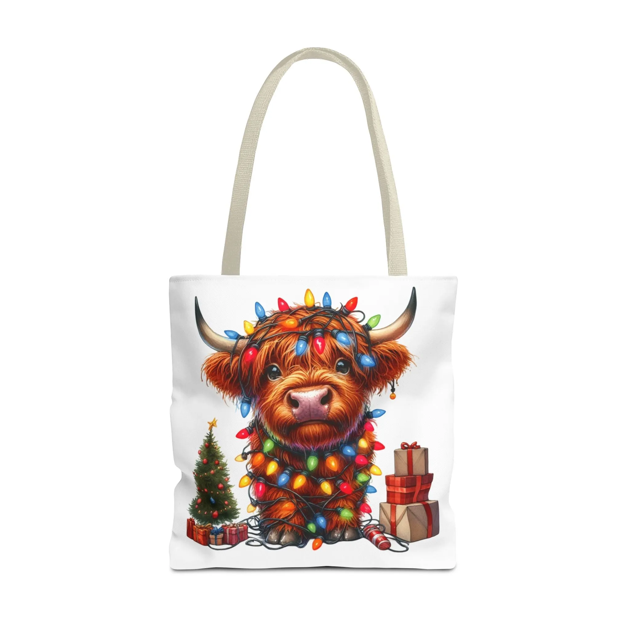 Festive Highland Cow Tote Bag - Perfect for Holiday Shopping & Gifts