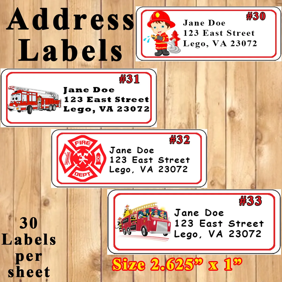 Firefighter Fire Truck Fireman Birthday Favor Stickers Printed 1 Sheet Address Water Bottle Popcorn Labels Personalized